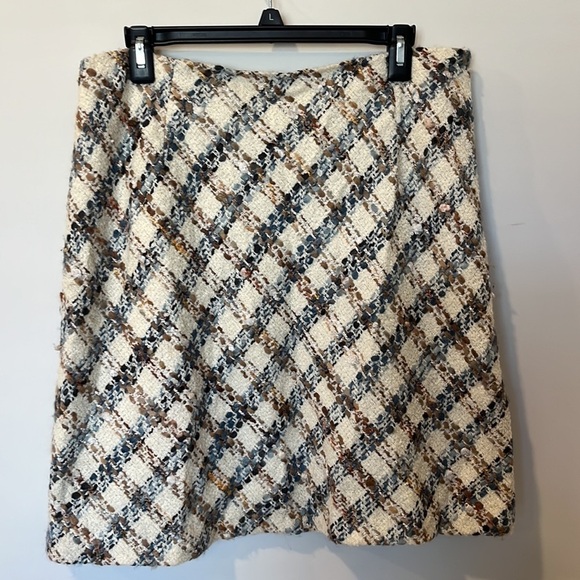 Talbots Boucle Tweed Skirt Plaid Cream Ivory Size 14 - Picture 1 of 5